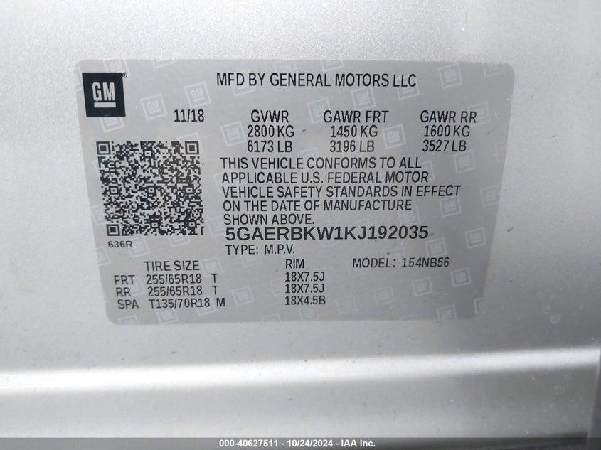 VIN 5GAERBKW1KJ192035 2019 BUICK ENCLAVE FWD ESSENCE
