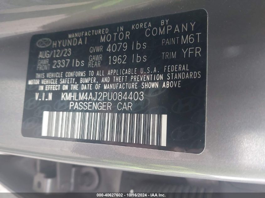 VIN KMHLM4AJ2PU084403 2023 Hyundai Elantra, Hybrid... no.9