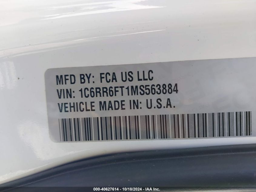 2021 Ram 1500 Classic Tradesman 4X2 6'4 Box VIN: 1C6RR6FT1MS563884 Lot: 40627614