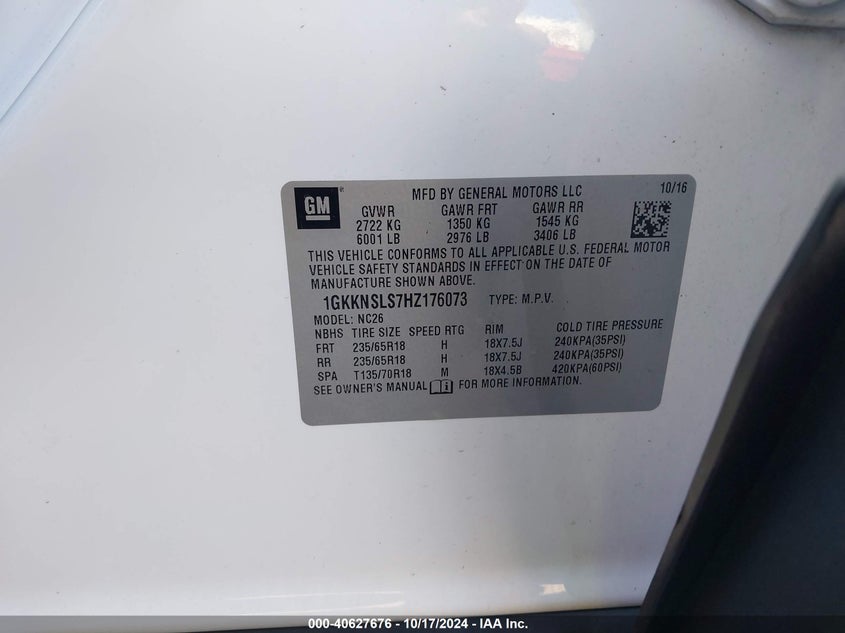 2017 GMC ACADIA SLE-2 - 1GKKNSLS7HZ176073