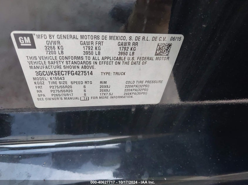 2015 CHEVROLET SILVERADO 1500 1LZ - 3GCUKSEC7FG427514