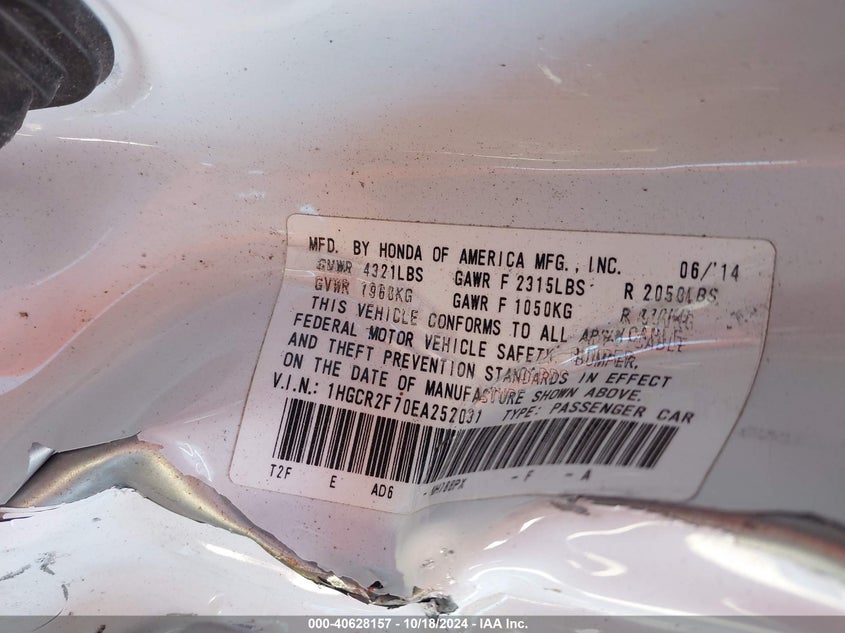 1HGCR2F70EA252031 2014 HONDA ACCORD photo no. 9