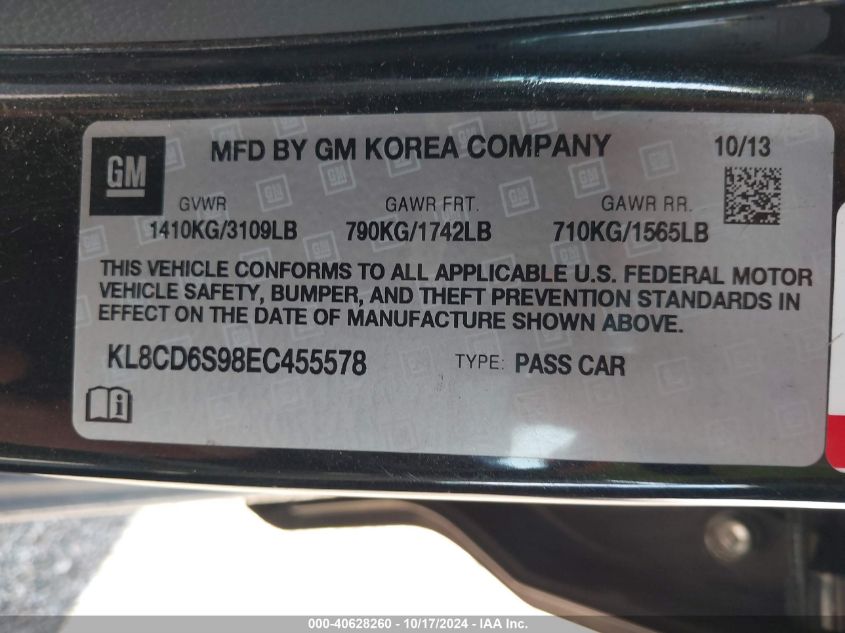 2014 CHEVROLET SPARK 1LT AUTO - KL8CD6S98EC455578