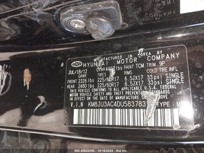 2013 Hyundai Tucson Gls VIN: KM8JU3AC4DU583783 Lot: 40628280