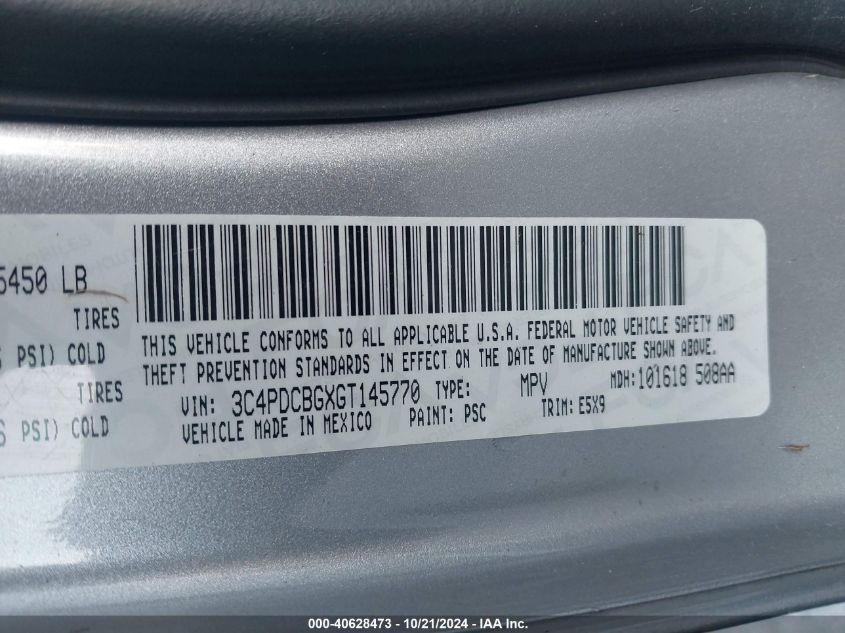 2016 Dodge Journey Sxt VIN: 3C4PDCBGXGT145770 Lot: 40628473