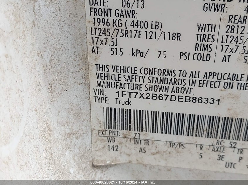 2013 Ford F-250 Xl VIN: 1FT7X2B67DEB86331 Lot: 40628621