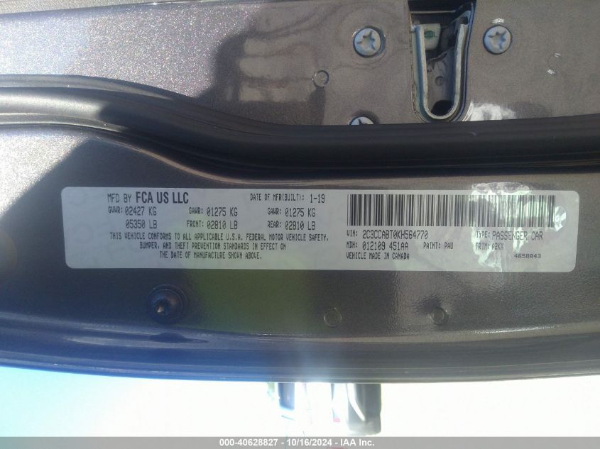 2019 Chrysler 300 300S VIN: 2C3CCABT0KH564770 Lot: 40628827