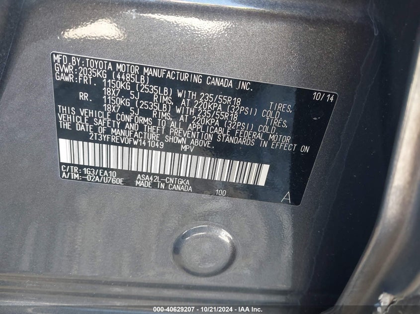 2015 TOYOTA RAV4 LIMITED - 2T3YFREV0FW141049