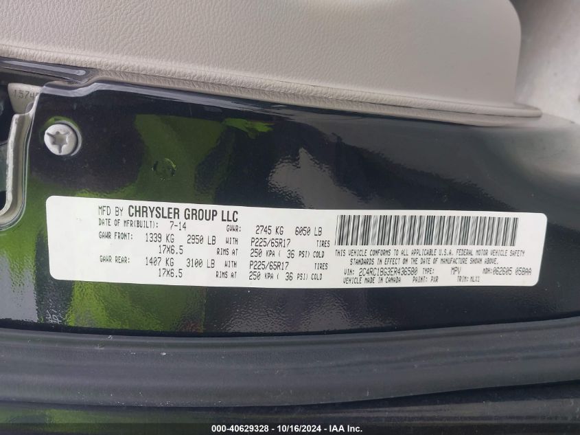2014 Chrysler Town & Country Touring VIN: 2C4RC1BG3ER436580 Lot: 40629328