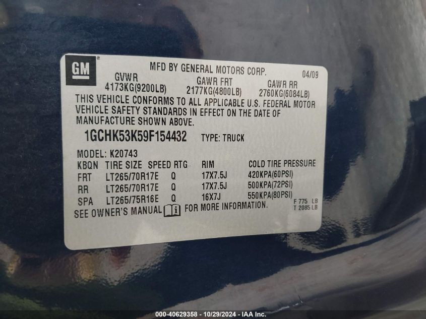 2009 Chevrolet Silverado 2500Hd Lt VIN: 1GCHK53K59F154432 Lot: 40629358