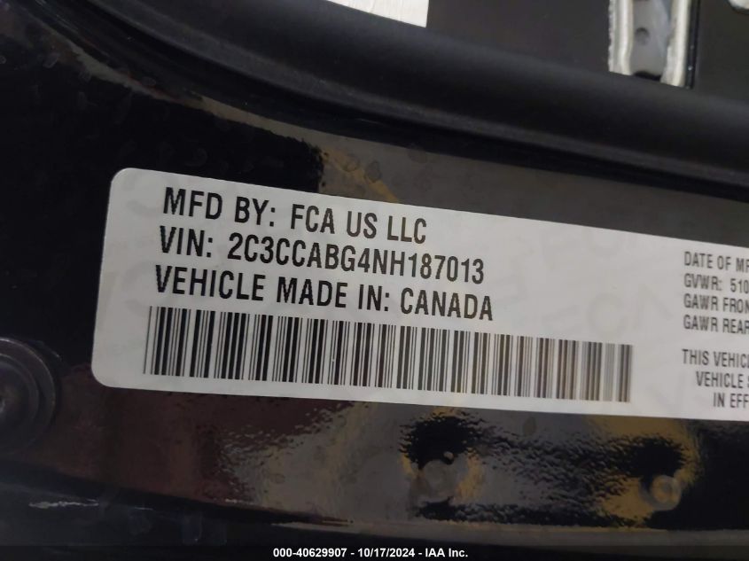 2022 Chrysler 300 S VIN: 2C3CCABG4NH187013 Lot: 40629907