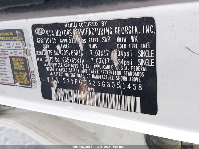 2016 KIA SORENTO 2.4L LX - 5XYPGDA35GG051458