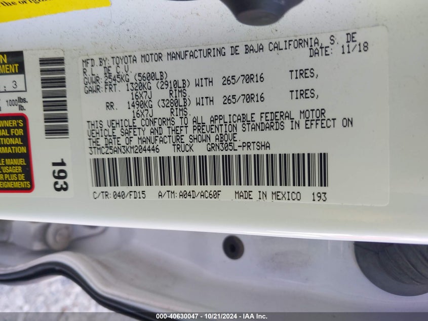 2019 TOYOTA TACOMA TRD OFF ROAD - 3TMCZ5AN3KM204446