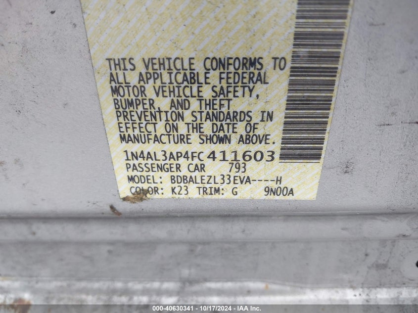 2015 NISSAN ALTIMA 2.5 S - 1N4AL3AP4FC411603