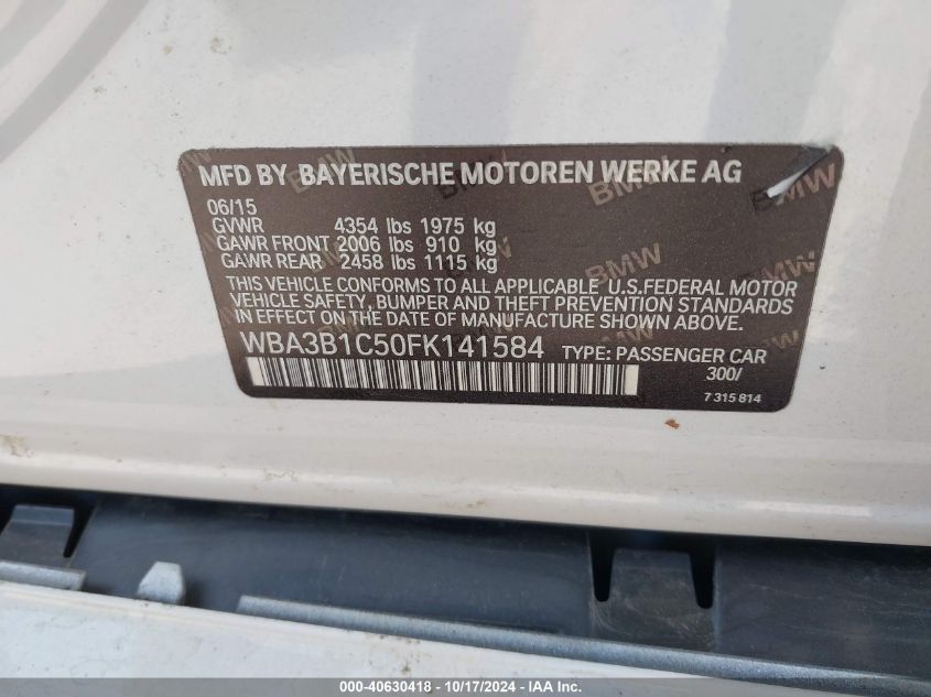 VIN WBA3B1C50FK141584 2015 BMW 3 Series, 320I no.9