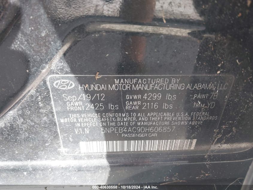 2013 HYUNDAI SONATA GLS - 5NPEB4AC9DH606857