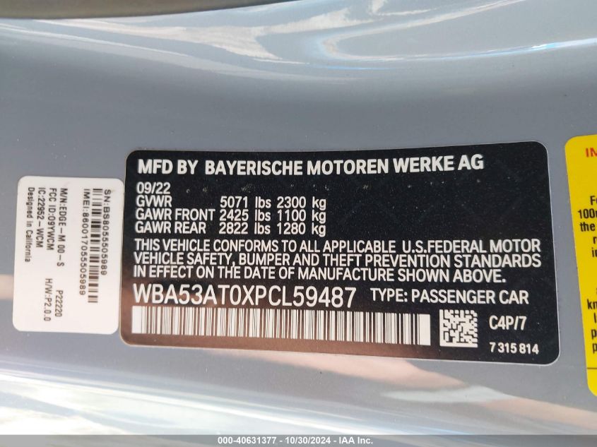 VIN WBA53AT0XPCL59487 2023 BMW M440I no.9