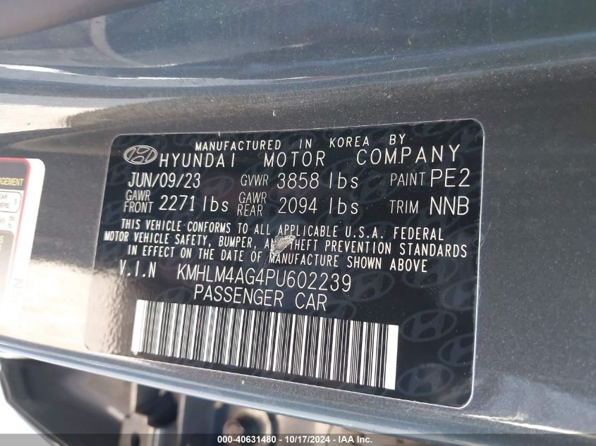 2023 Hyundai Elantra Sel VIN: KMHLM4AG4PU602239 Lot: 40631480