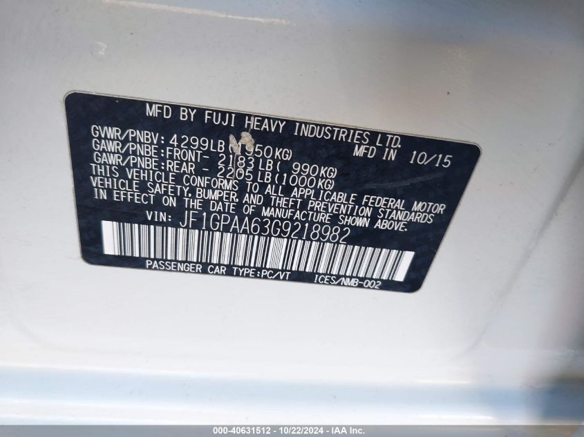 2016 SUBARU IMPREZA 2.0I - JF1GPAA63G9218982