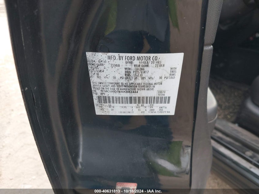 2010 Ford Escape Xlt VIN: 1FMCU0D78AKB82444 Lot: 40631813