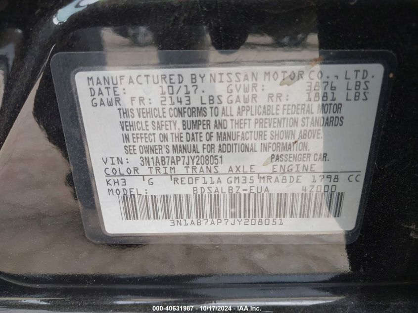 2018 NISSAN SENTRA S - 3N1AB7AP7JY208051