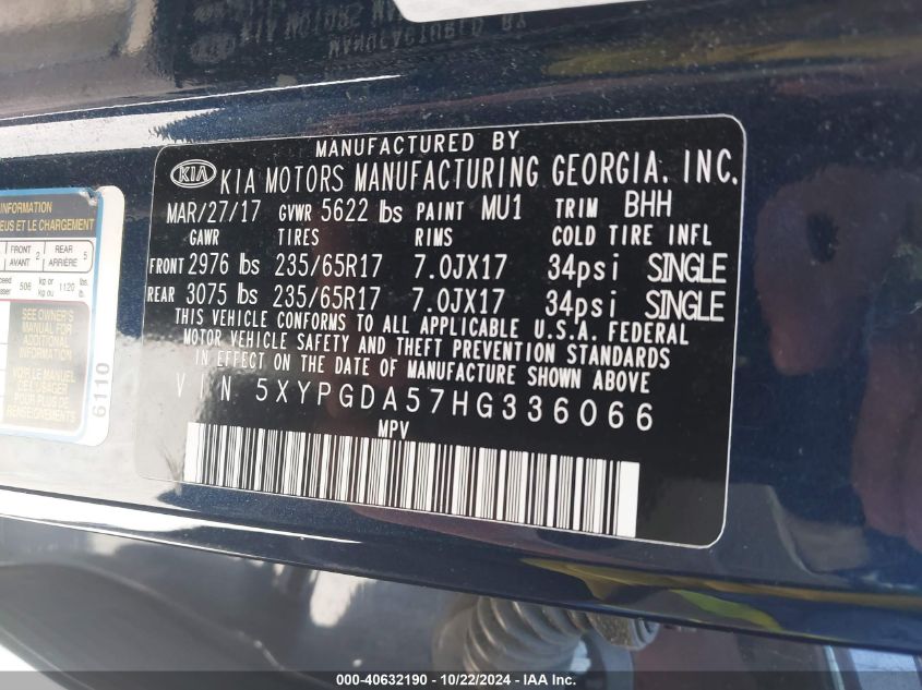 2017 KIA SORENTO 3.3L LX - 5XYPGDA57HG336066