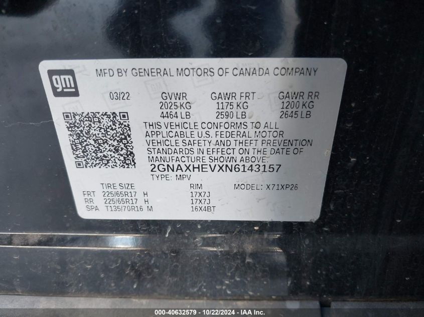 VIN 2GNAXHEVXN6143157 2022 CHEVROLET EQUINOX no.9