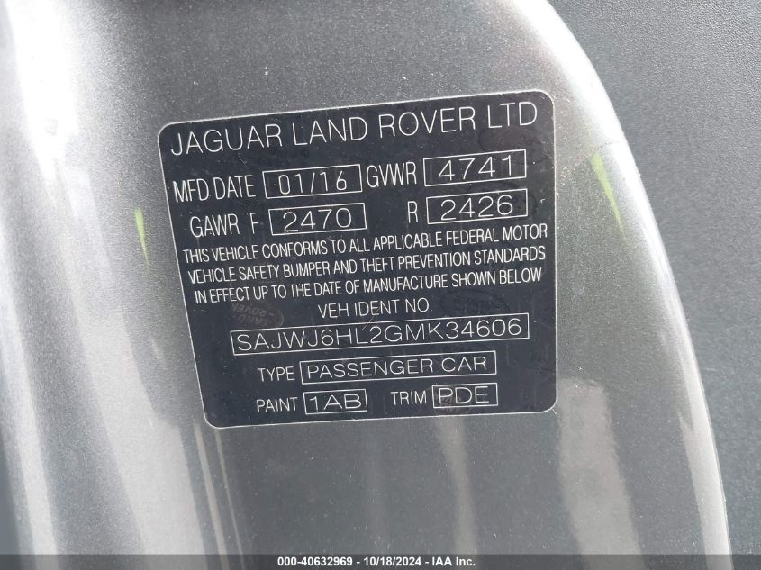2016 Jaguar F-Type R VIN: SAJWJ6HL2GMK34606 Lot: 40632969
