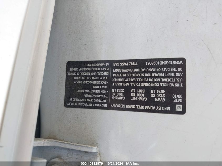 2011 Buick Regal Cxl Russelsheim VIN: W04GT5GC4B1028961 Lot: 40632979