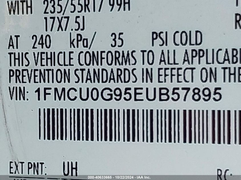 2014 Ford Escape Se VIN: 1FMCU0G95EUB57895 Lot: 40633665