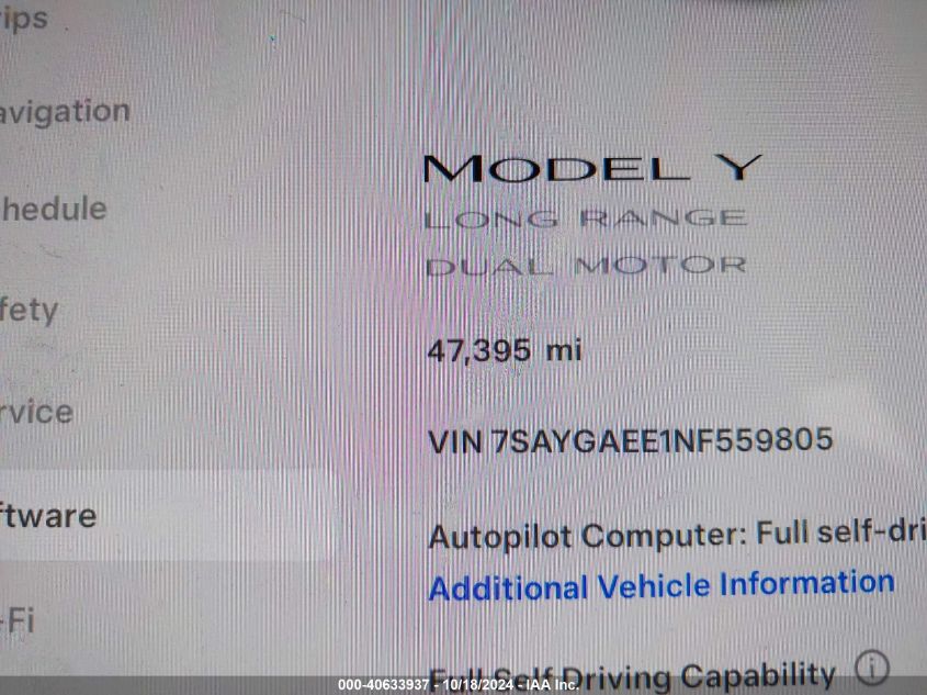 2022 Tesla Model Y Long Range Dual Motor All-Wheel Drive VIN: 7SAYGAEE1NF559805 Lot: 40633937