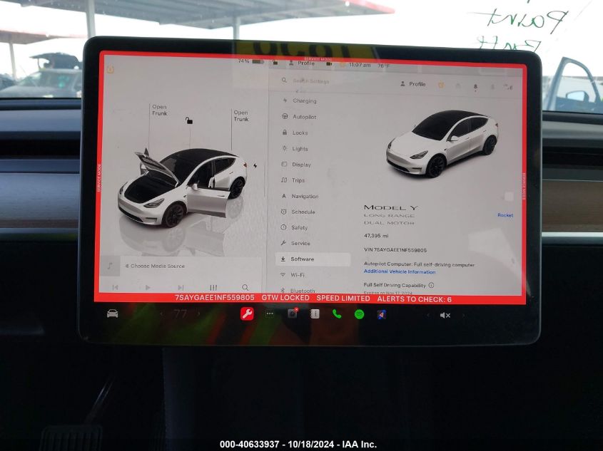 2022 TESLA MODEL Y U   U(VIN: 7SAYGAEE1NF559805