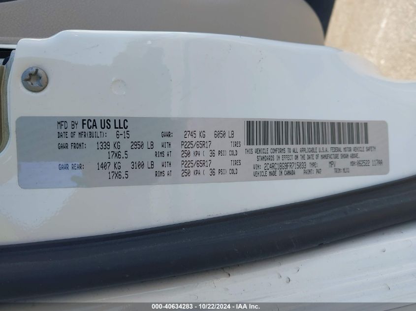 2015 Chrysler Town & Country Touring VIN: 2C4RC1BG9FR715033 Lot: 40634283