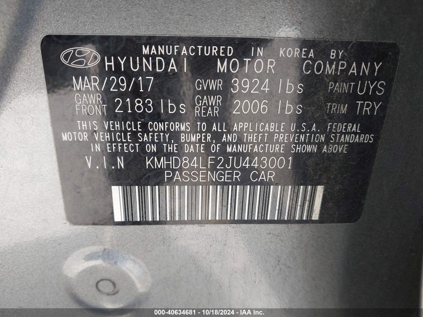 2018 HYUNDAI ELANTRA VALUE EDITION - KMHD84LF2JU443001