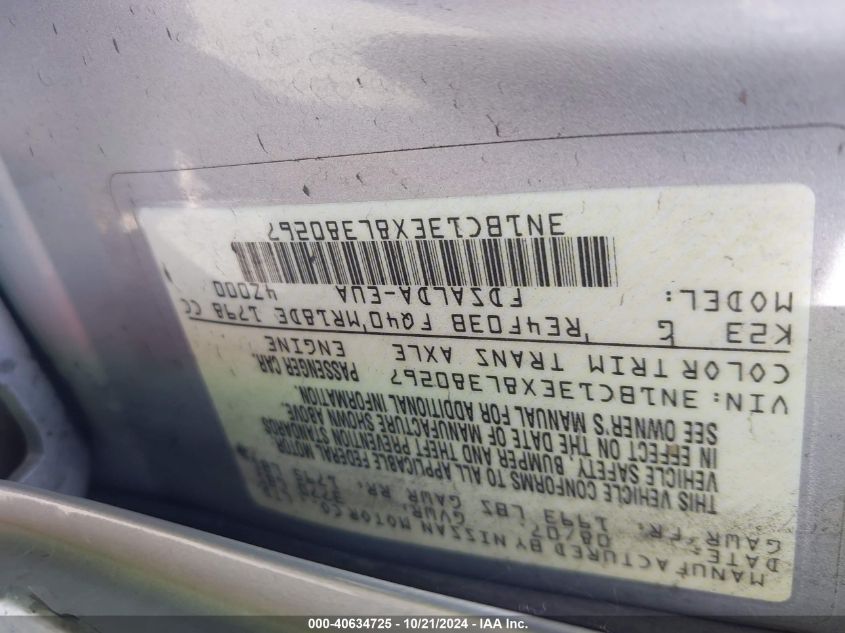 2008 Nissan Versa 1.8S VIN: 3N1BC13EX8L380267 Lot: 40634725