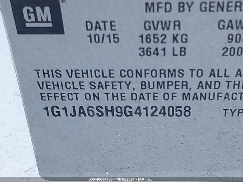 2016 Chevrolet Sonic Ls Auto VIN: 1G1JA6SH9G4124058 Lot: 40634763