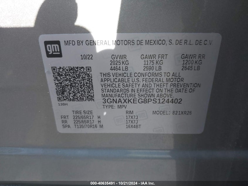 VIN 3GNAXKEG8PS124402 2023 CHEVROLET EQUINOX FWD LT