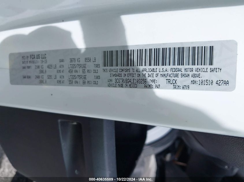 2020 RAM PROMASTER 1500 136 WB - 3C6TRVBG4LE103256