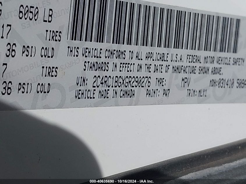 2016 Chrysler Town & Country Touring VIN: 2C4RC1BGXGR290276 Lot: 40635690