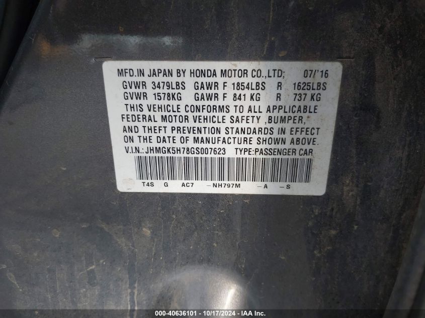 2016 HONDA FIT EX - JHMGK5H78GS007623