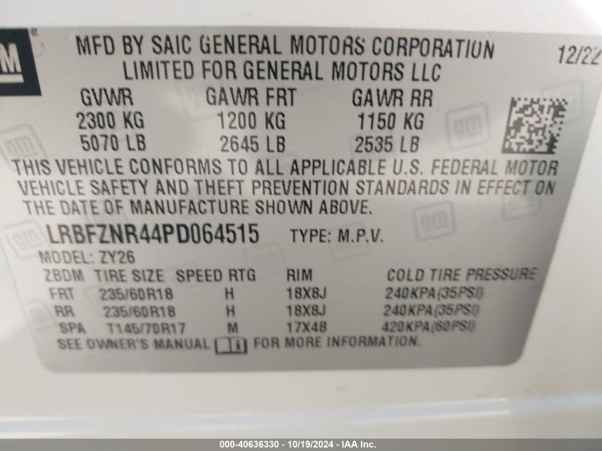 2023 Buick Envision Essence Fwd VIN: LRBFZNR44PD064515 Lot: 40636330