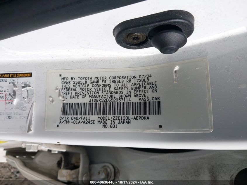 2005 Toyota Corolla Ce VIN: JTDBR32E652057114 Lot: 40636448