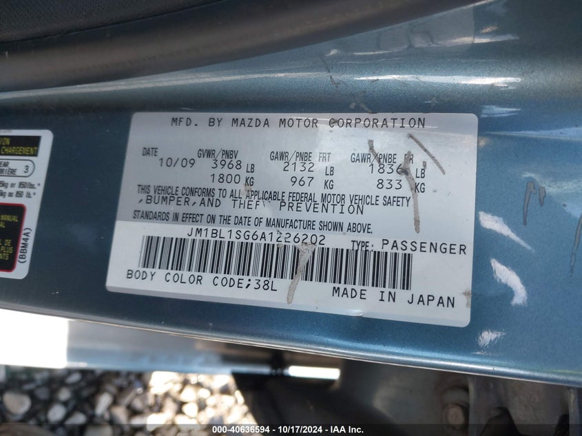 2010 MAZDA MAZDA3 VIN: JM1BL1SG6A1226202