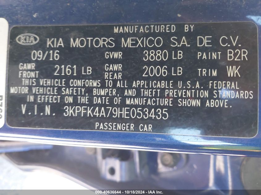 2017 Kia Forte Lx VIN: 3KPFK4A79HE053435 Lot: 40636644