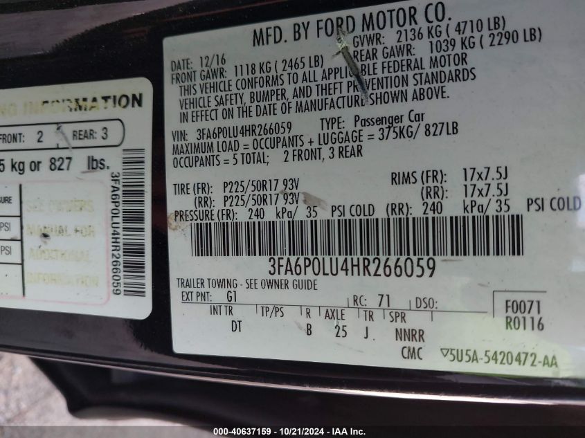 VIN YV449MDK9F2667766 2017 FORD FUSION HYBRID no.9