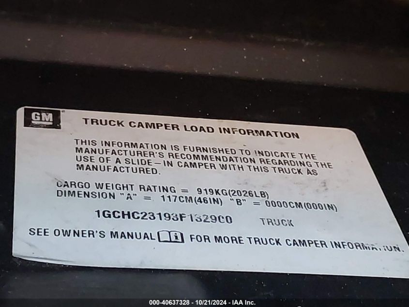 2003 Chevrolet Silverado 2500Hd Lt VIN: 1GCHK231X3F123495 Lot: 40637328