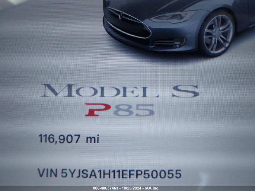 2014 Tesla Model S P85 VIN: 5YJSA1H11EFP50055 Lot: 40637463