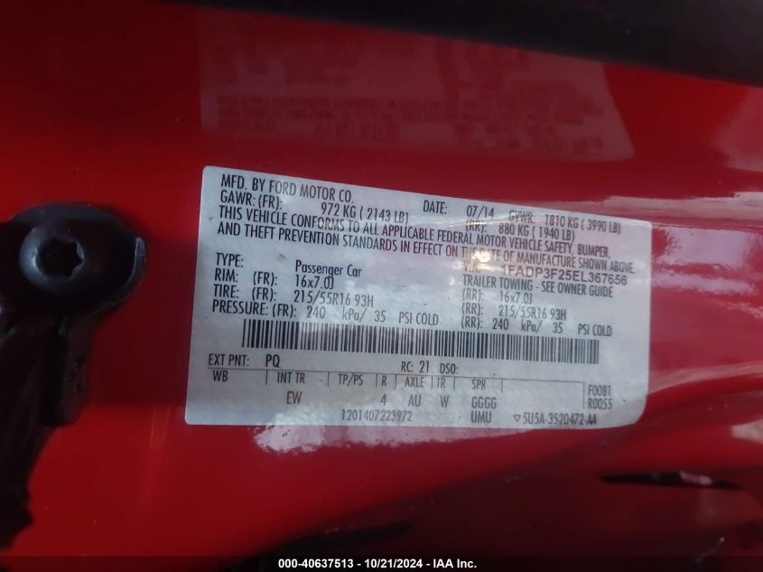 2014 FORD FOCUS SE - 1FADP3F25EL367656