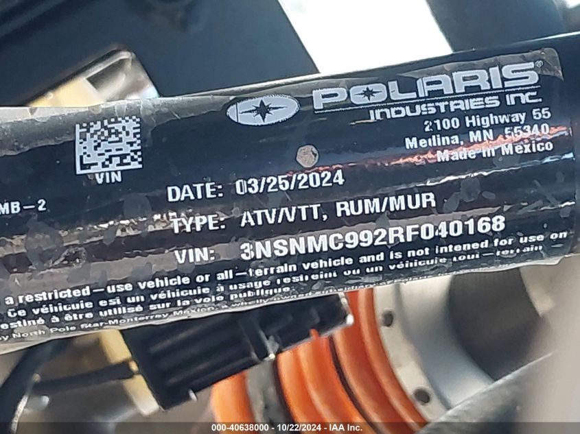 2024 Polaris Rzr Xp 4 1000 Premium VIN: 3NSNMC992RF040168 Lot: 40638000