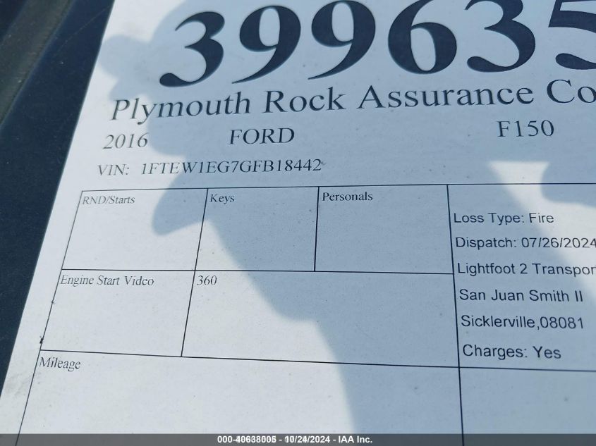 2016 Ford F-150 Platinum VIN: 1FTEW1EG7GFB18442 Lot: 40638005